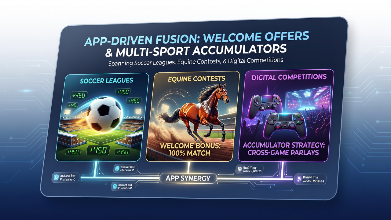 Mobile betting app screen displaying combined soccer and esports accumulator options with welcome bonus indicators