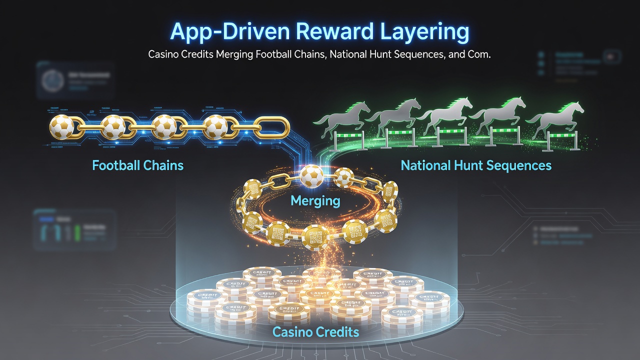 User interface showing national hunt selections merged with esports multis using layered casino credits on a portable device