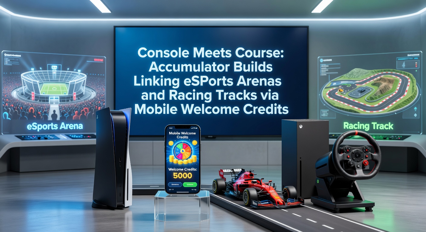 Mobile betting interface showing accumulator builds combining esports matches and horse racing events with welcome credit indicators