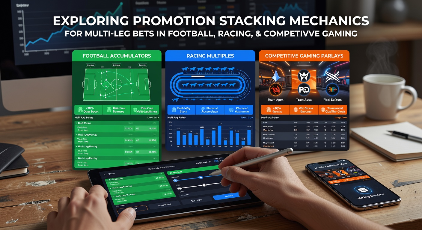 Mobile betting interface showing stacked promotions for multi-leg football and racing bets