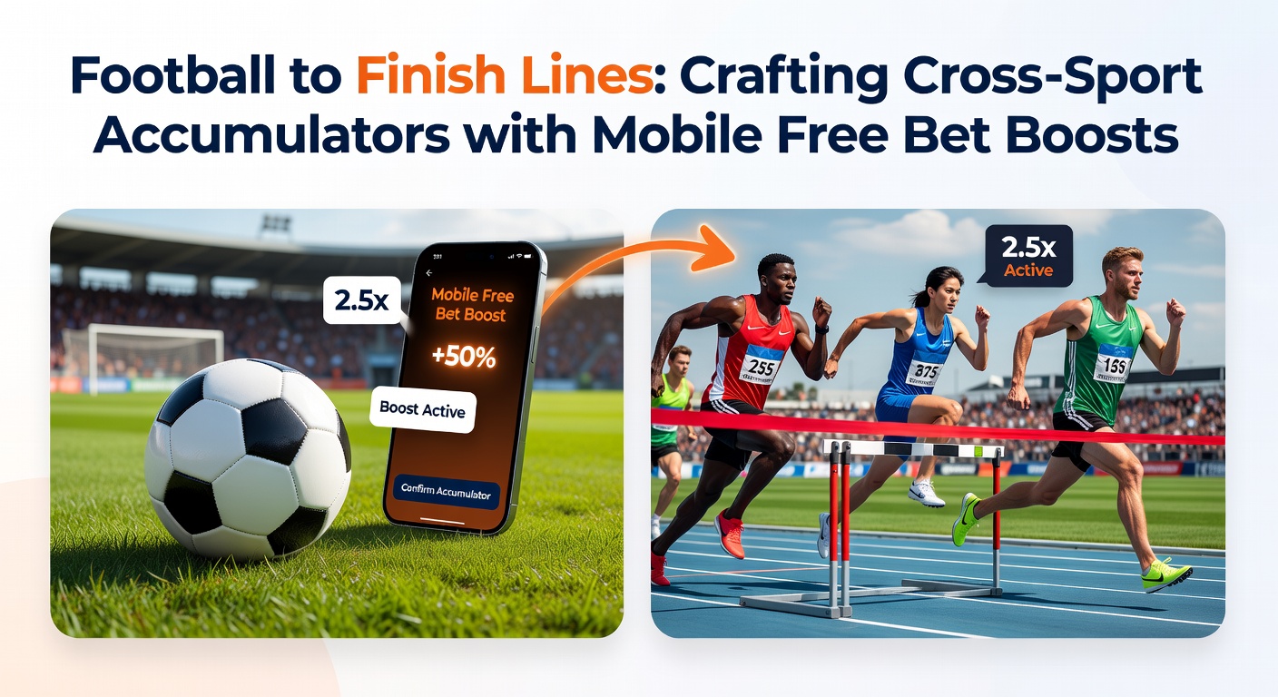 Mobile betting app screen showing a built football-racing accumulator with free bet boost applied, highlighting enhanced odds and potential returns