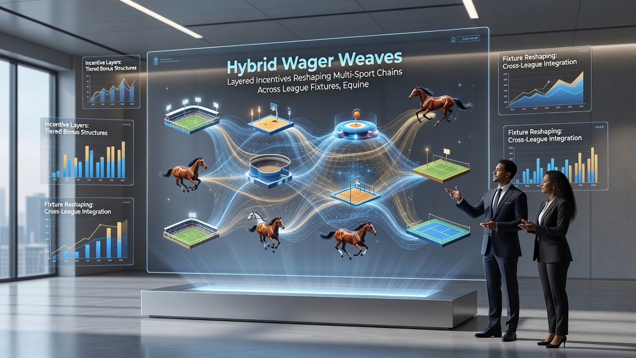 Close-up of a smartphone screen displaying a hybrid accumulator with football, horse racing, and esports legs plus active bonus layers