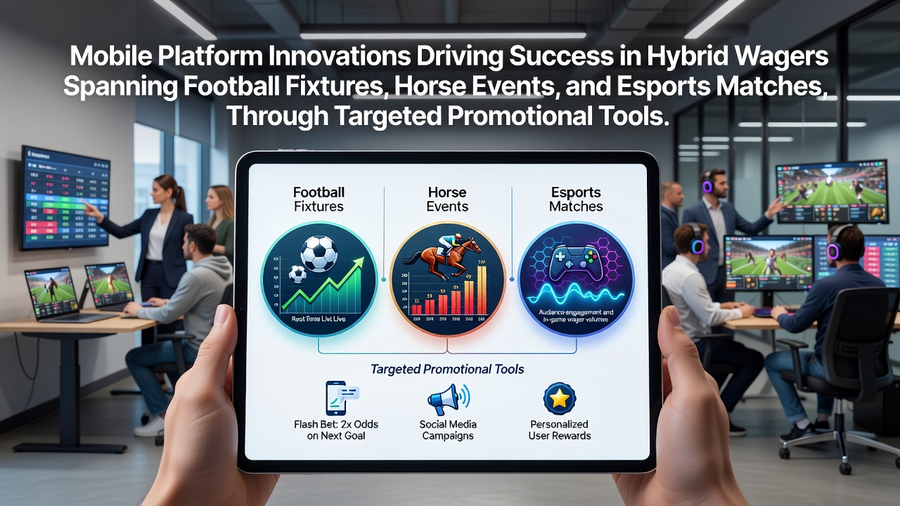 Mobile betting app interface displaying hybrid accumulator options across football, horse racing, and esports events