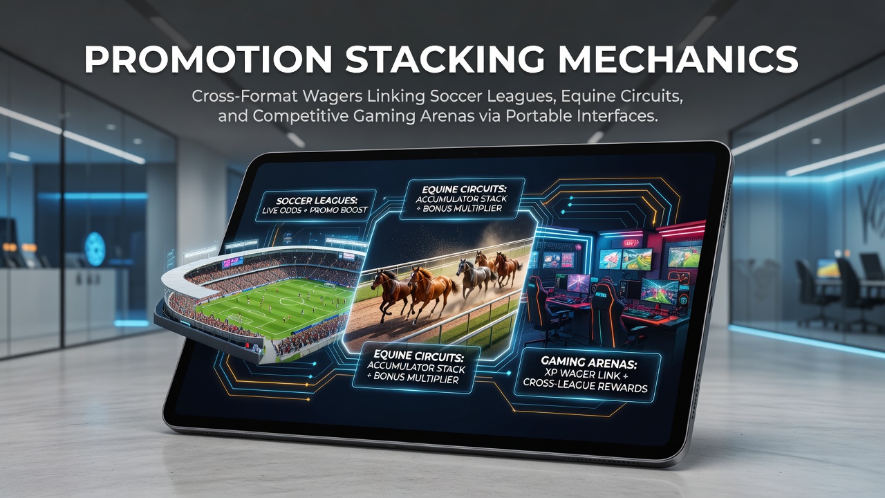 Mobile betting interface displaying stacked promotions across soccer, horse racing, and esports markets