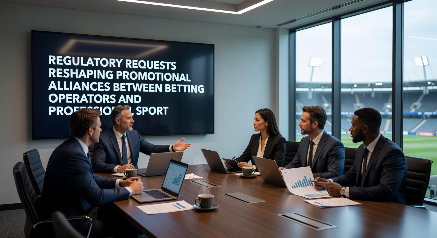 Sports league executives reviewing updated sponsorship guidelines with betting partners